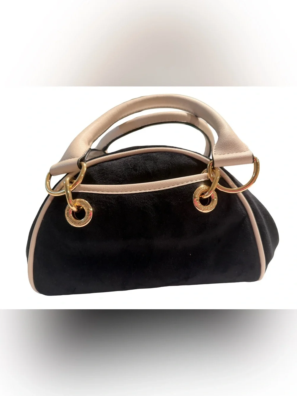 Juicy Couture NWT Classic Juicy Black Velour & Cream Satchel with Pink Logo P239